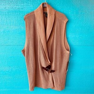 Lauren Ralph Lauren 3X Sweater Vest Camel Brown Buckle Shawl Collar Cardigan